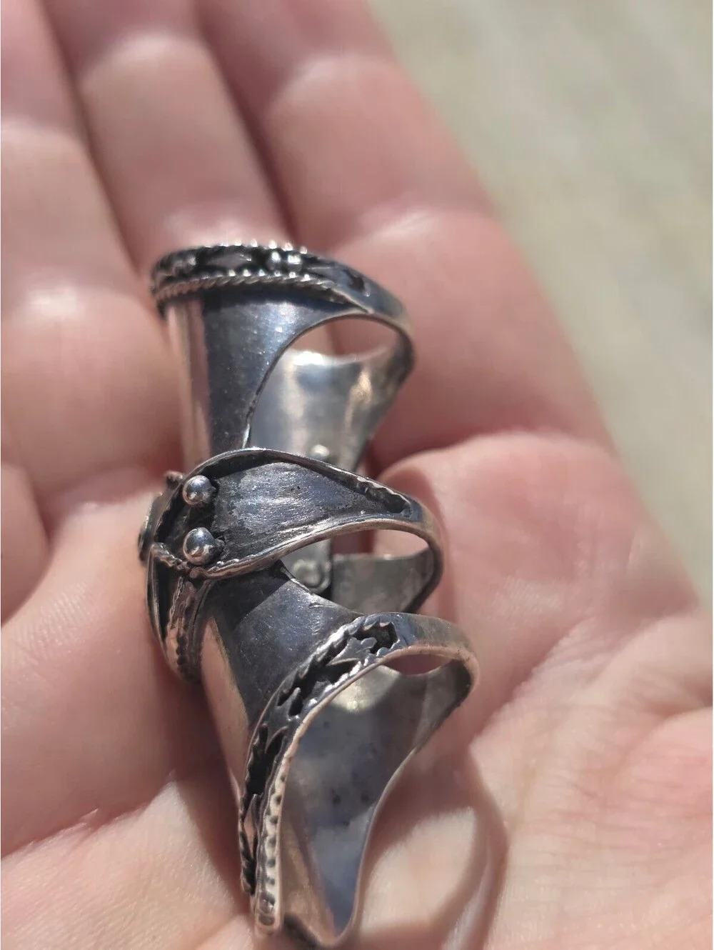 VTG 925 Sterling Silver Articulated Full Finger Ring 28g Sz 9 Gothic Renaissance